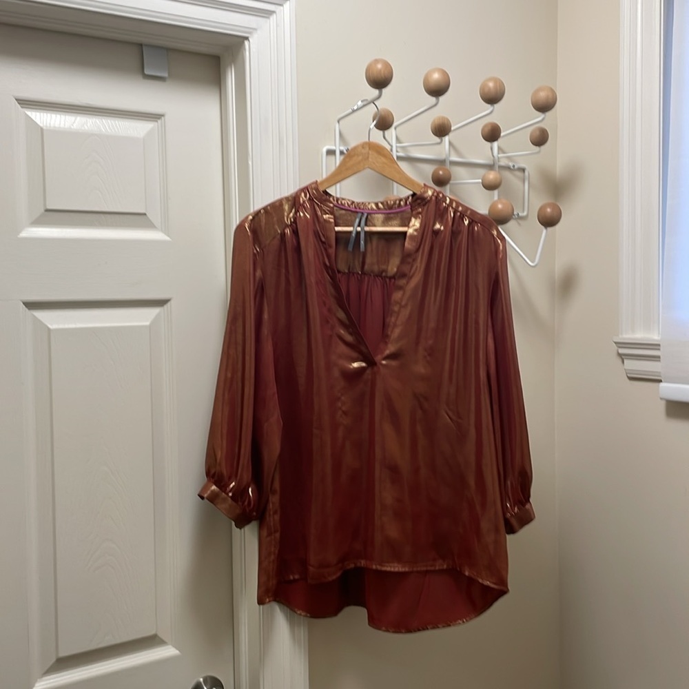 Anthrologie - 70s Vintage Style Tunic Quarter Sleeve Shirt - Red - M